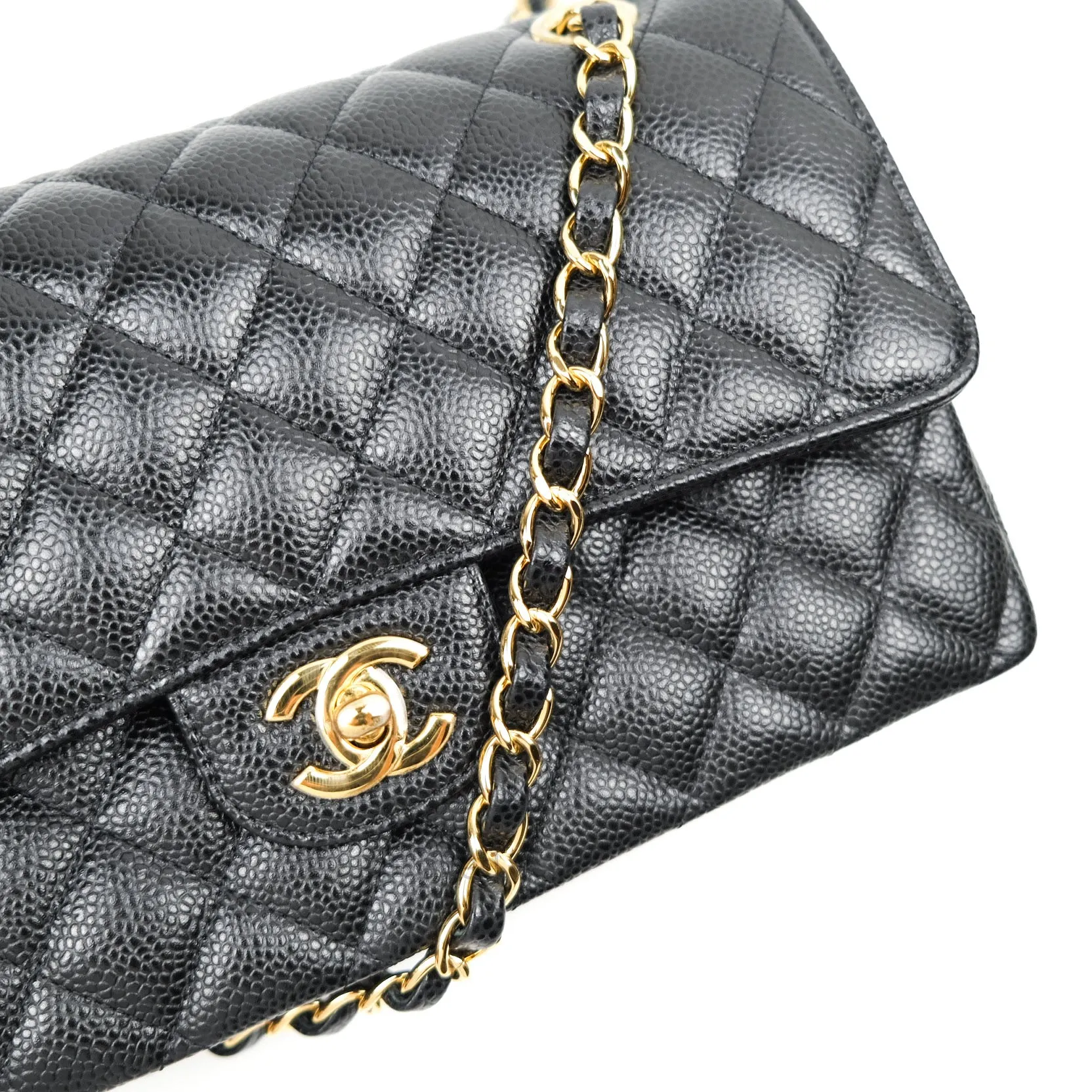 Chanel Classic M/L Double Flap Black Caviar Gold Hardware Bag