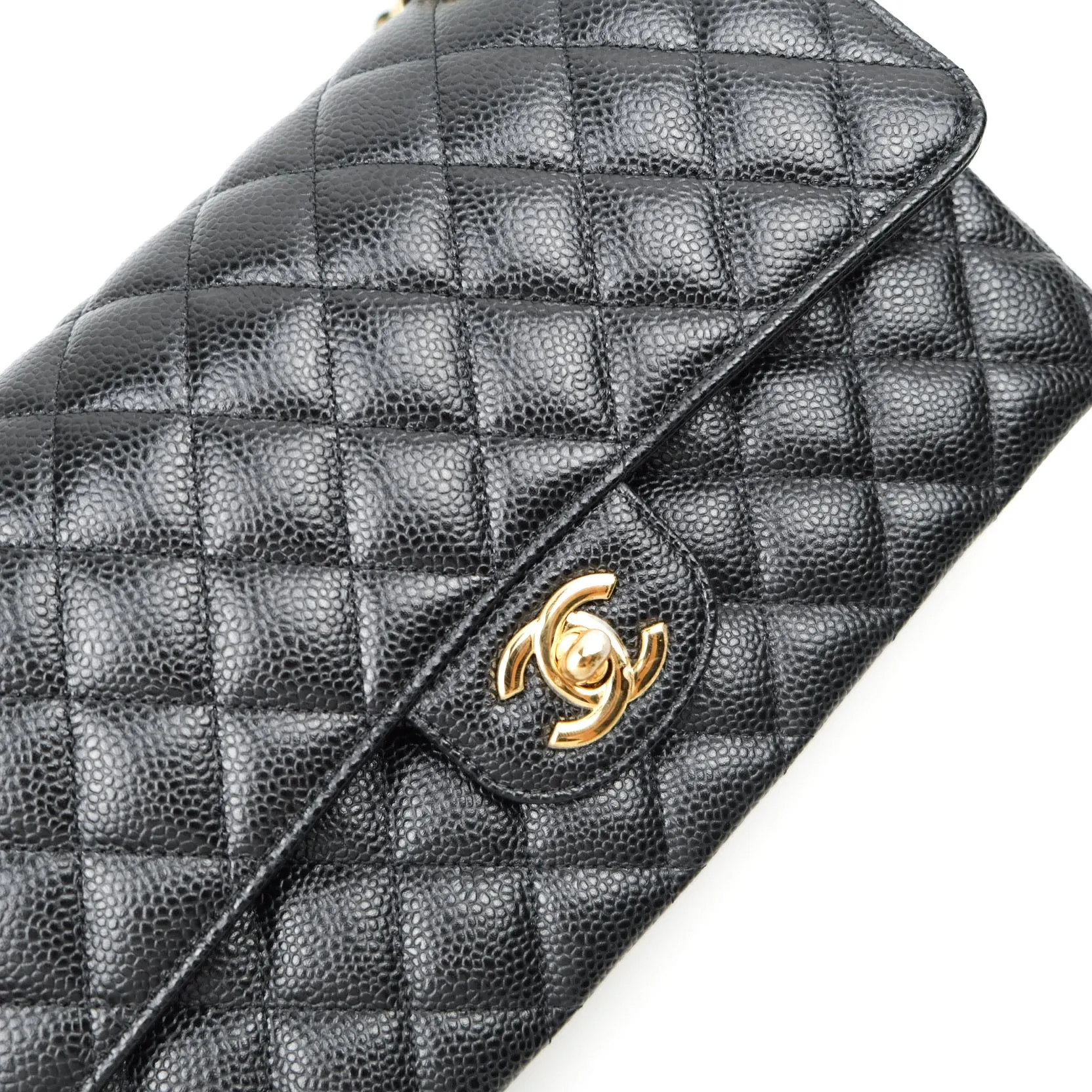 Chanel Classic M/L Double Flap Black Caviar Gold Hardware Bag