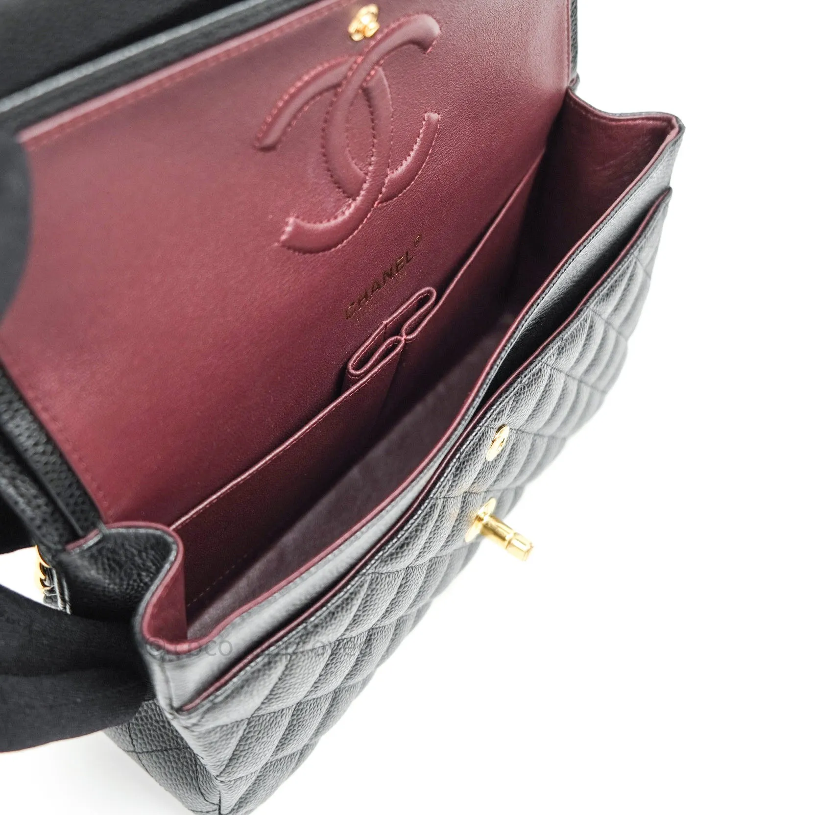 Chanel Classic M/L Double Flap Black Caviar Gold Hardware Bag