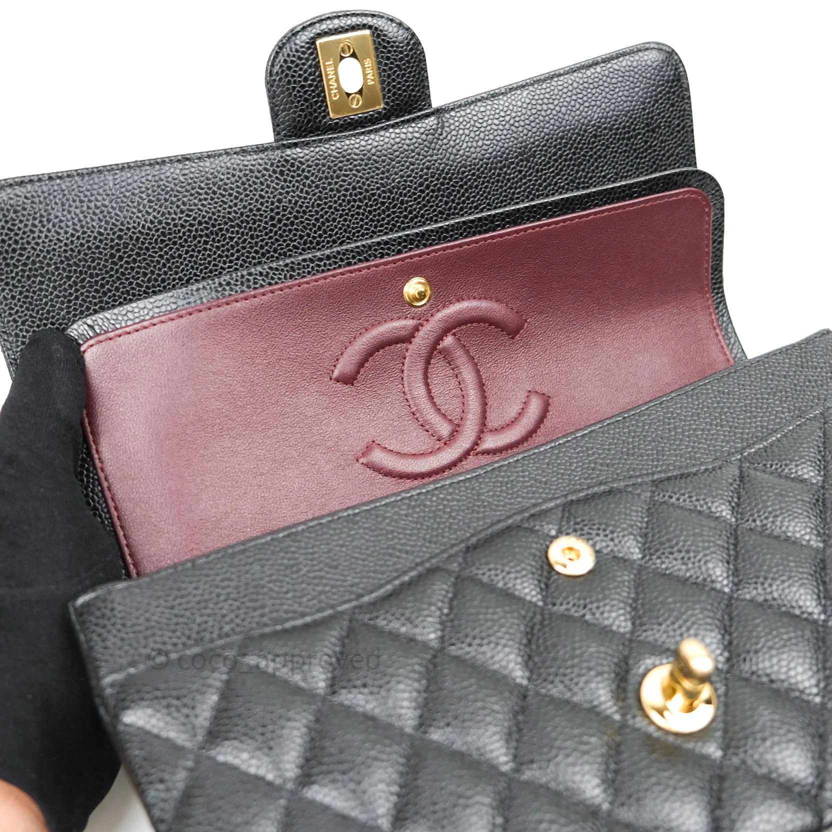 Chanel Classic M/L Double Flap Black Caviar Gold Hardware Bag