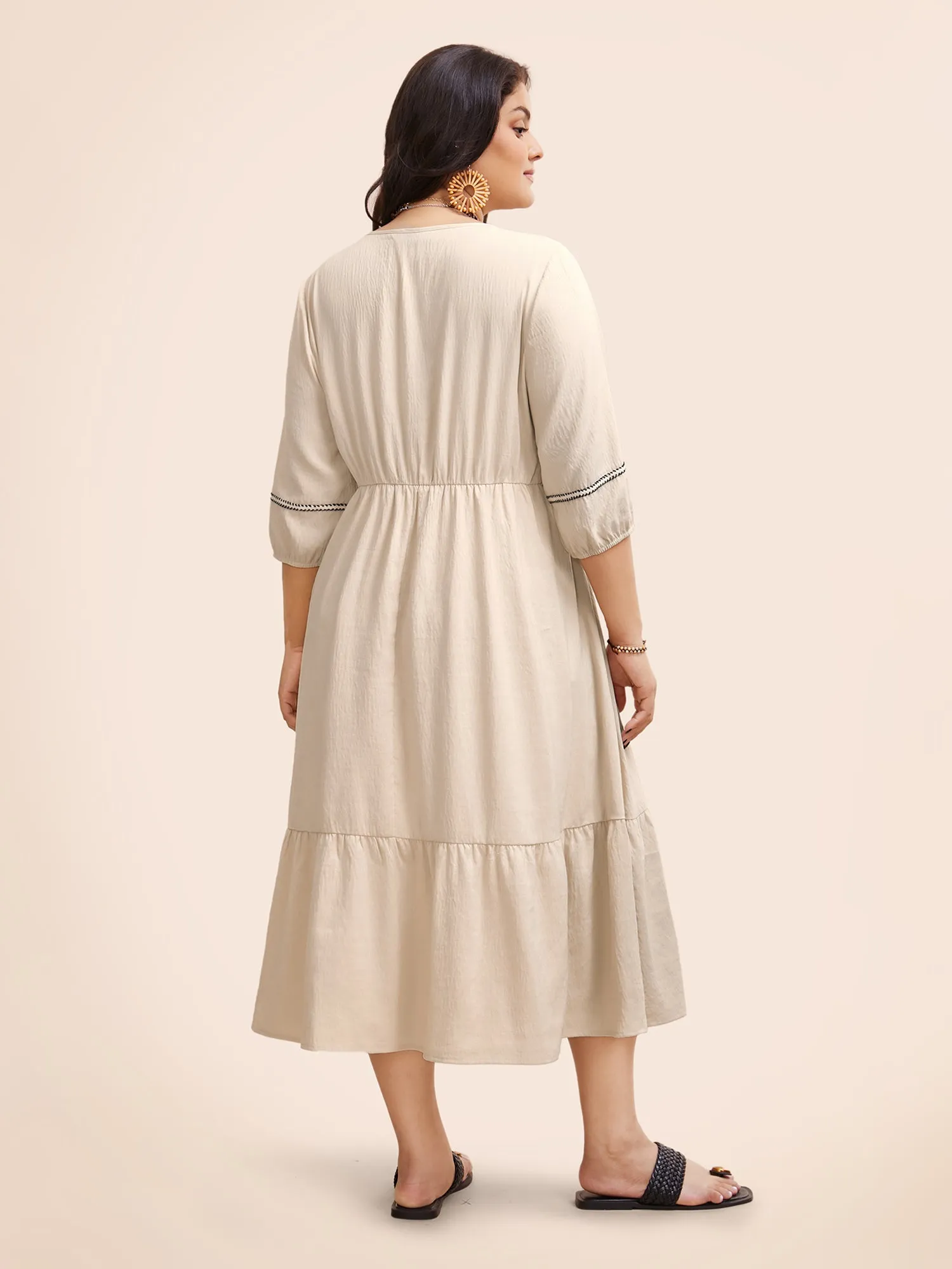 Contrast Webbing Tassel Tie Knot Dress
