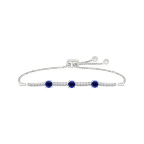Created Blue Sapphire and Created White Sapphire Sterling Silver Bolo Bracelet