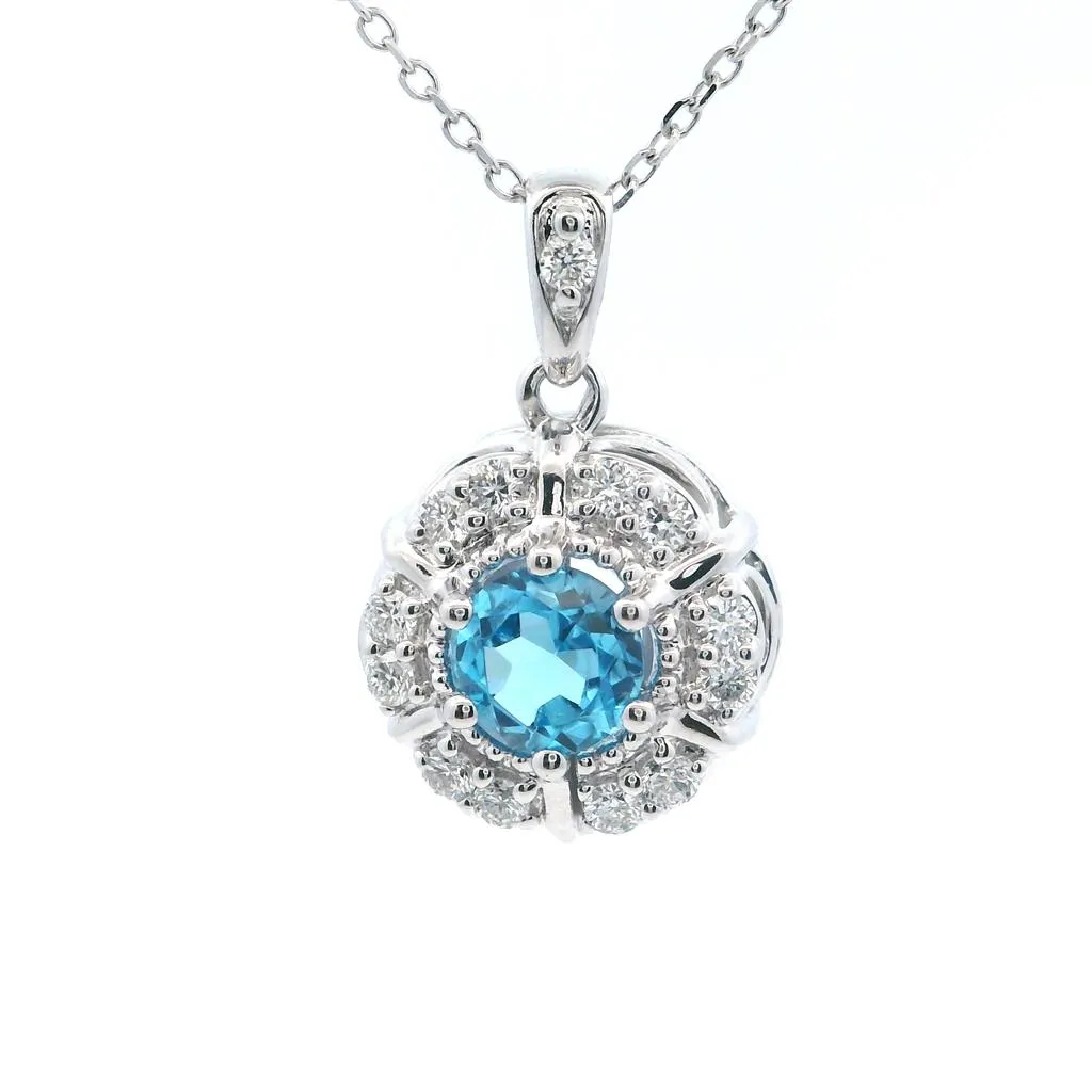 Drop Pendants 14 Karat Gold Yellow with Round Blue Topaz & Round G Diamond