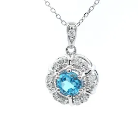 Drop Pendants 14 Karat Gold Yellow with Round Blue Topaz & Round G Diamond