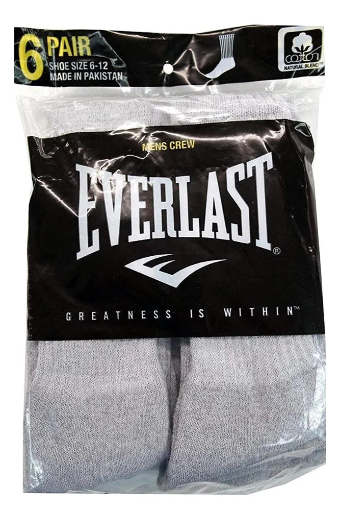 Everlast Men's 6 Pack Cotton Regular Tube Crew Socks Casual or Athletic