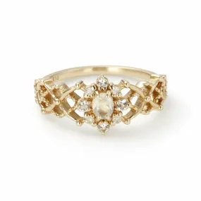 French Retro Moonstone Grid Lace Hollow Ring