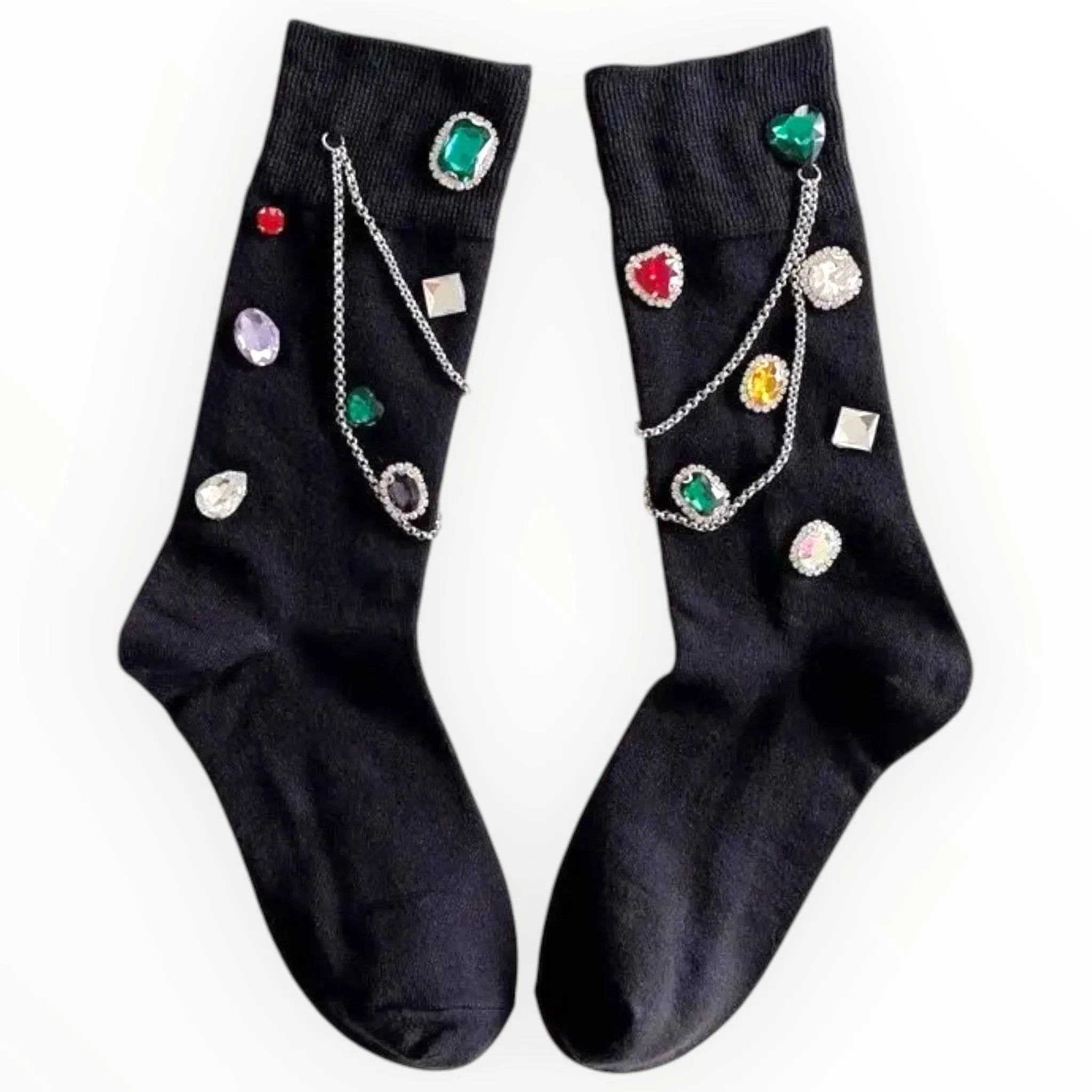 Gem Rhinestone Embellished Chain Junk Socks