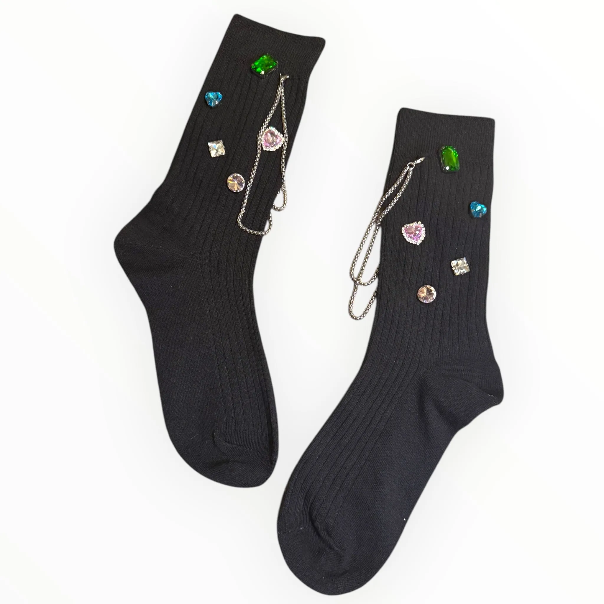 Gem Rhinestone Embellished Chain Junk Socks