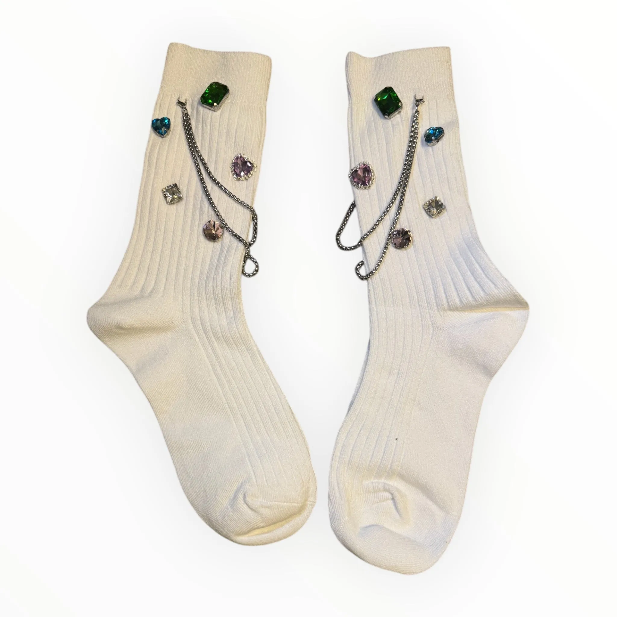 Gem Rhinestone Embellished Chain Junk Socks