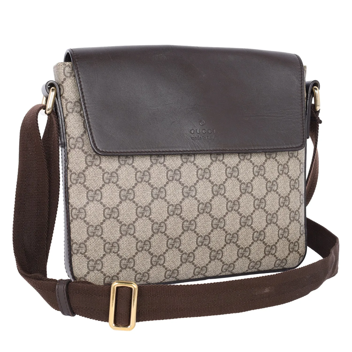 GG Supreme Monogram Selleria Calfskin Satchel Messenger Bag