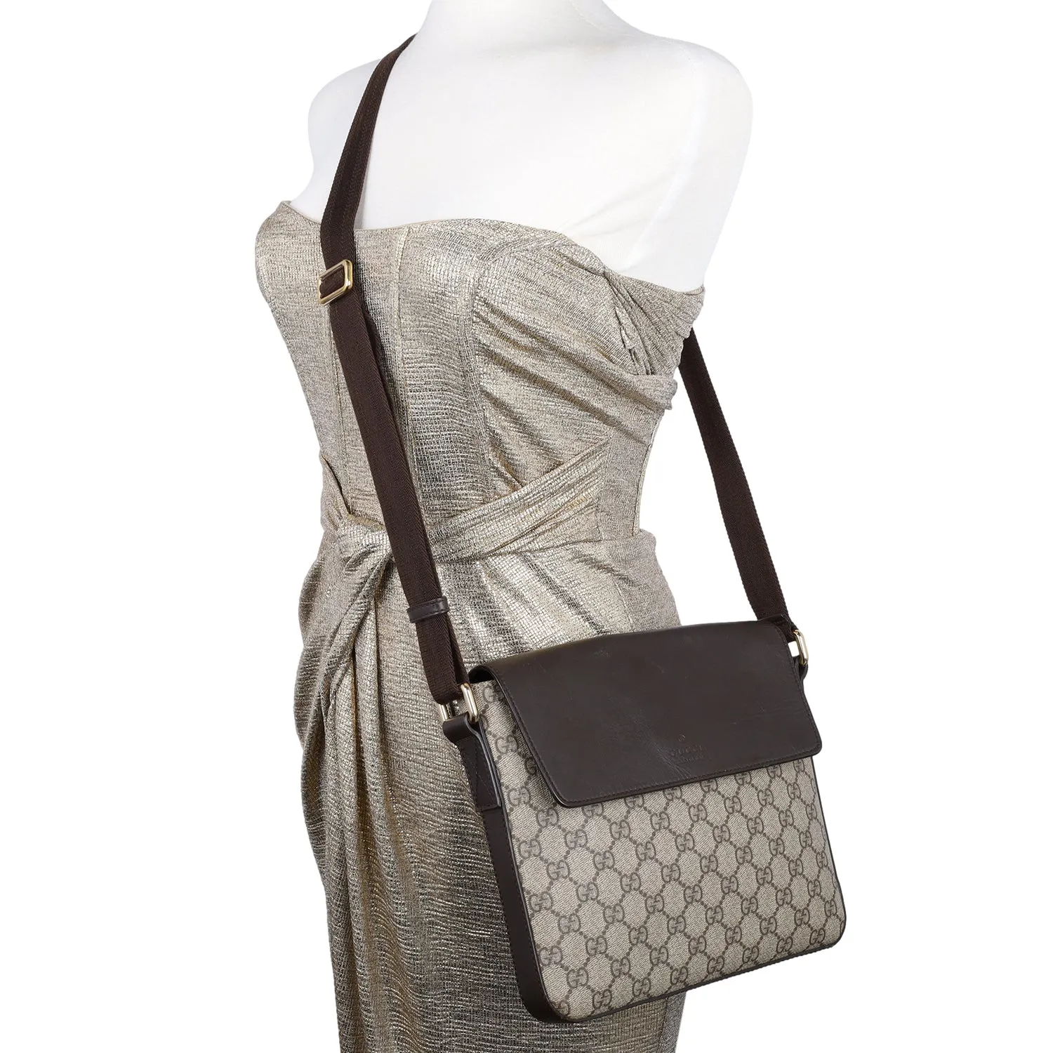 GG Supreme Monogram Selleria Calfskin Satchel Messenger Bag