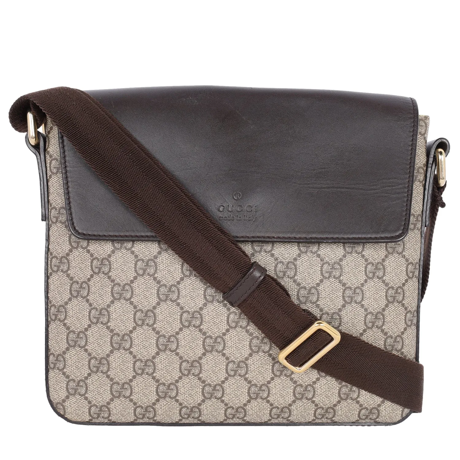 GG Supreme Monogram Selleria Calfskin Satchel Messenger Bag