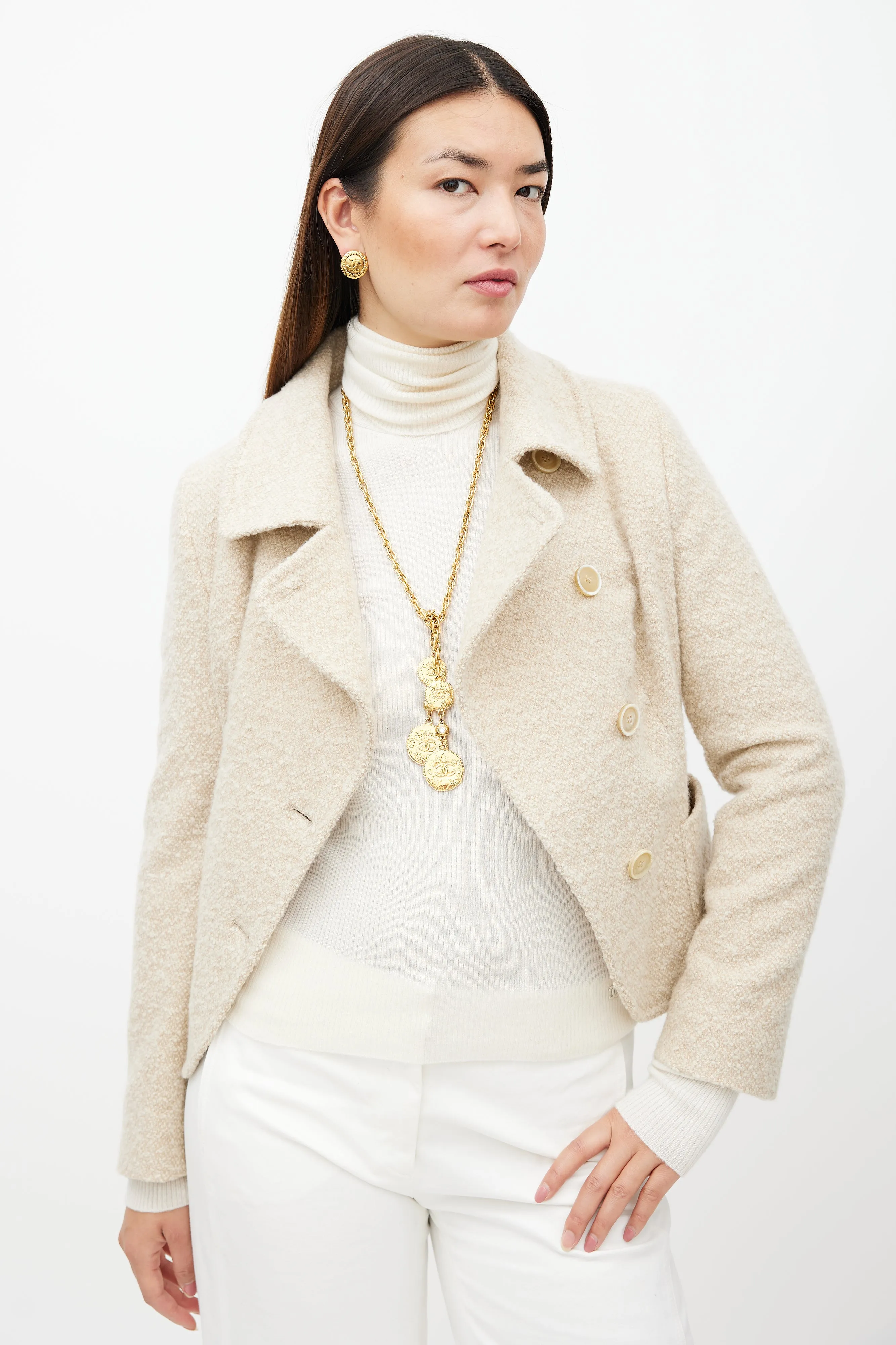 Gold Crystal Chainlink Coin Pendant Necklace