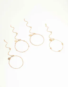 Gold Cubic Zirconia Heart Bracelet & Anklet 4-Pack