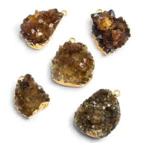 Gold Leafed Dark Citrine Natural Crystal Pendant 1 Piece