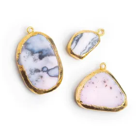 Gold Leafed Pink Peruvian Opal Pendants - Lot of 3