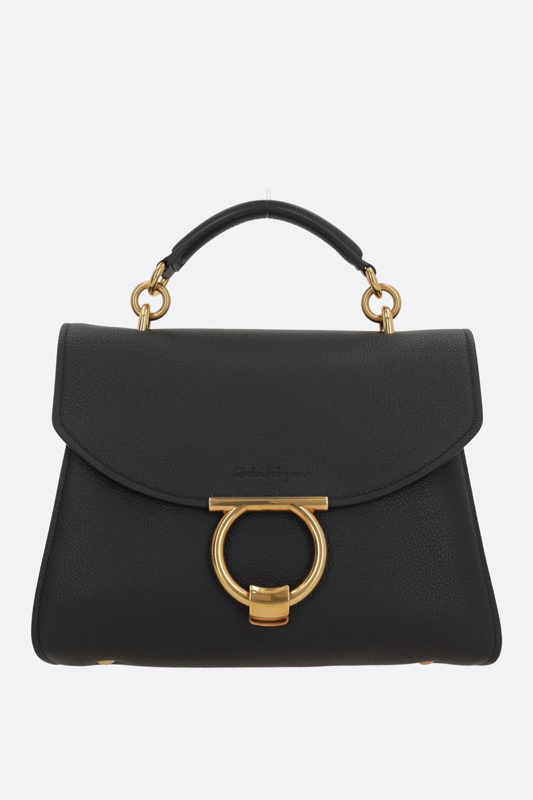 Grained Leather Flap Handbag