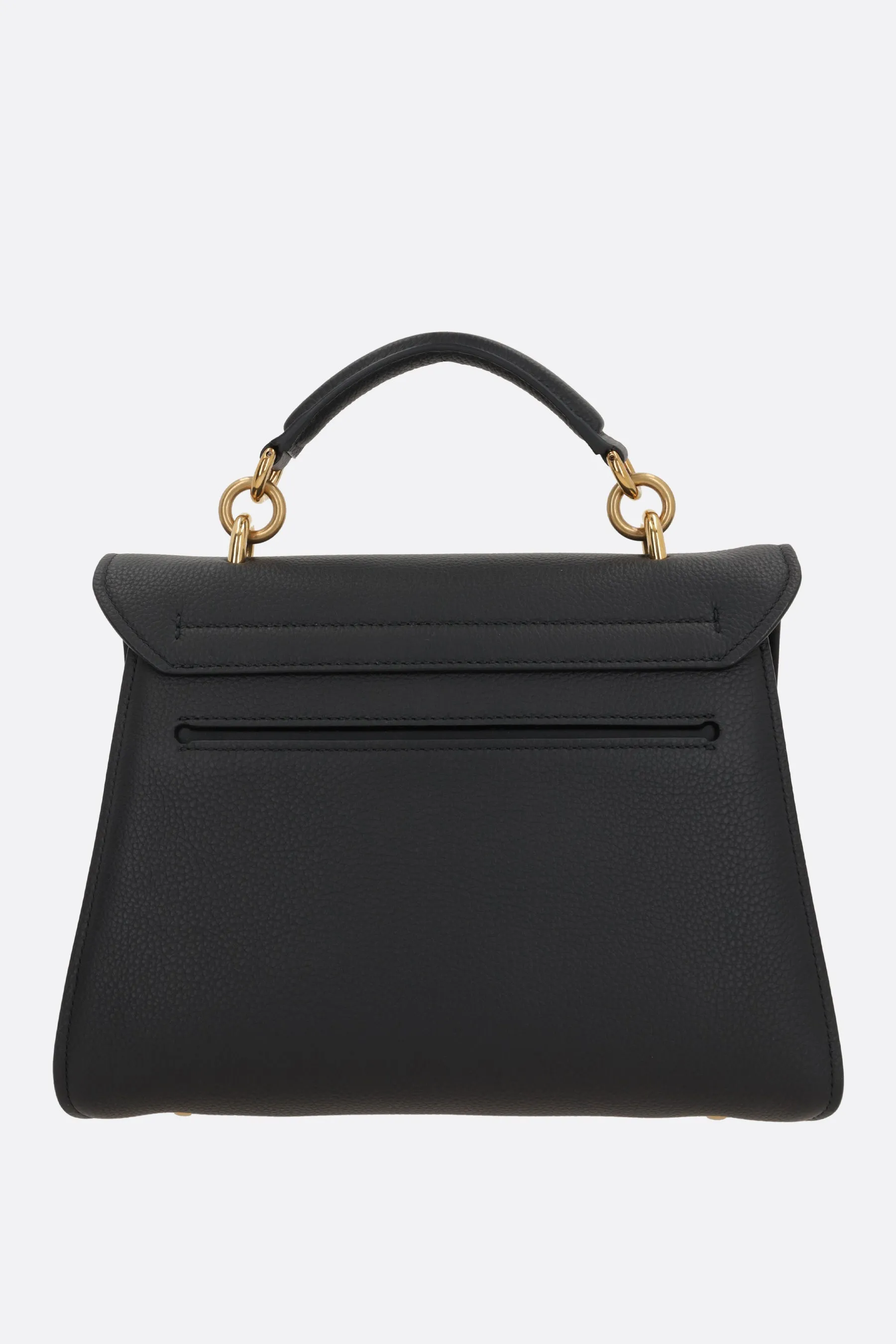 Grained Leather Flap Handbag