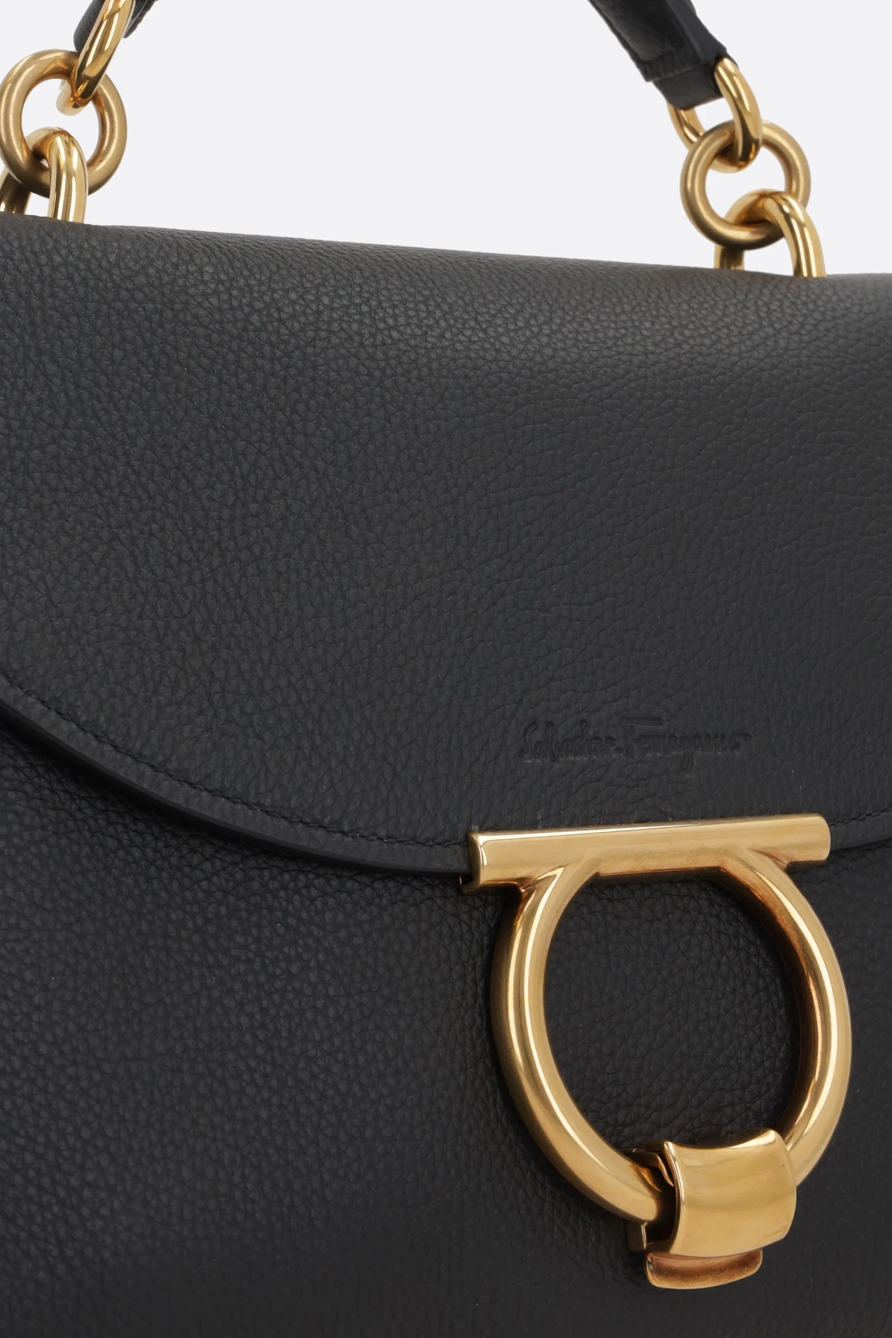 Grained Leather Flap Handbag