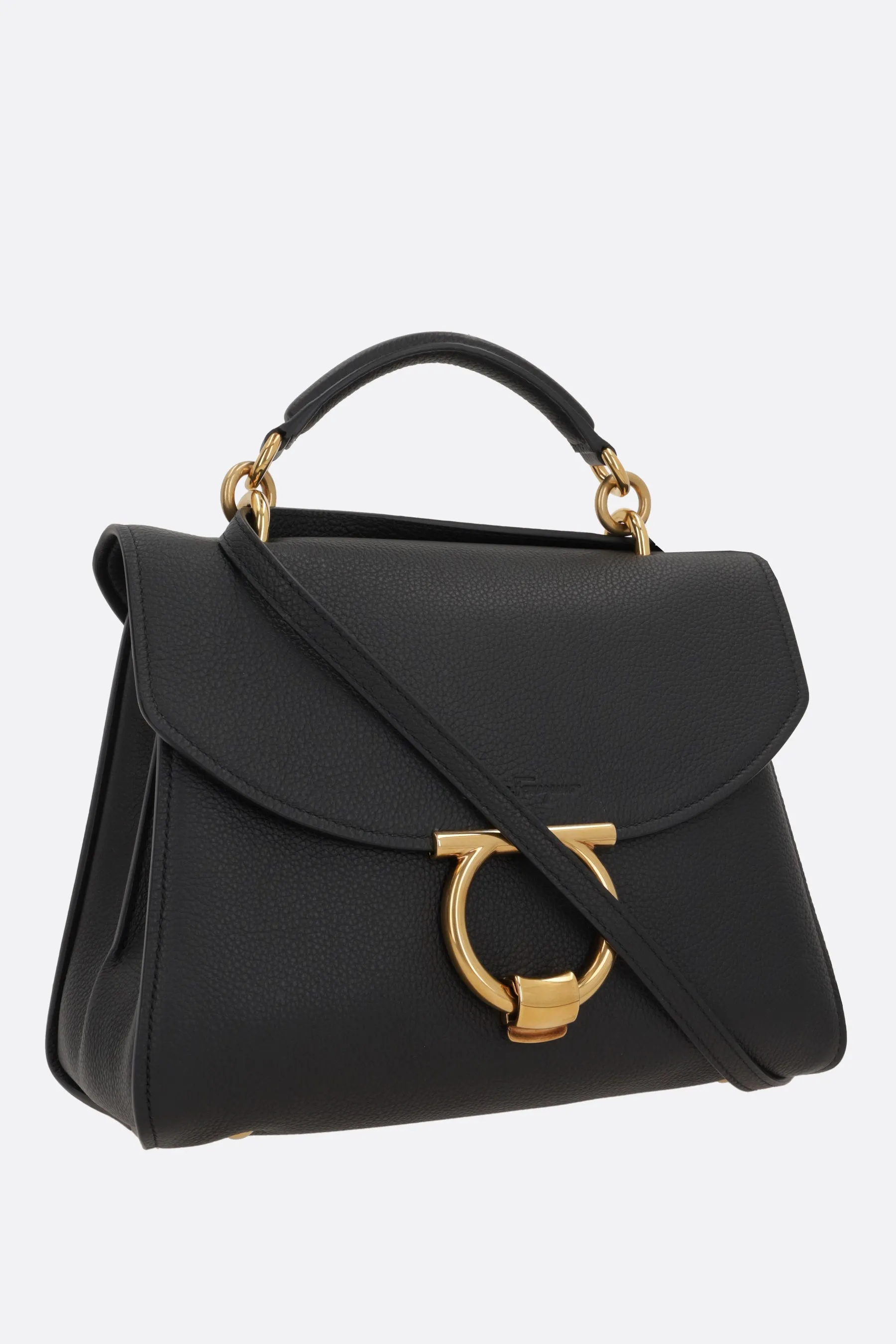 Grained Leather Flap Handbag