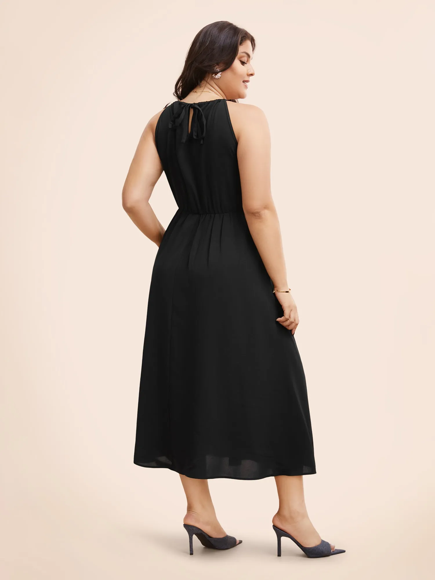 Halter Contrast Webbing Elastic Waist Dress
