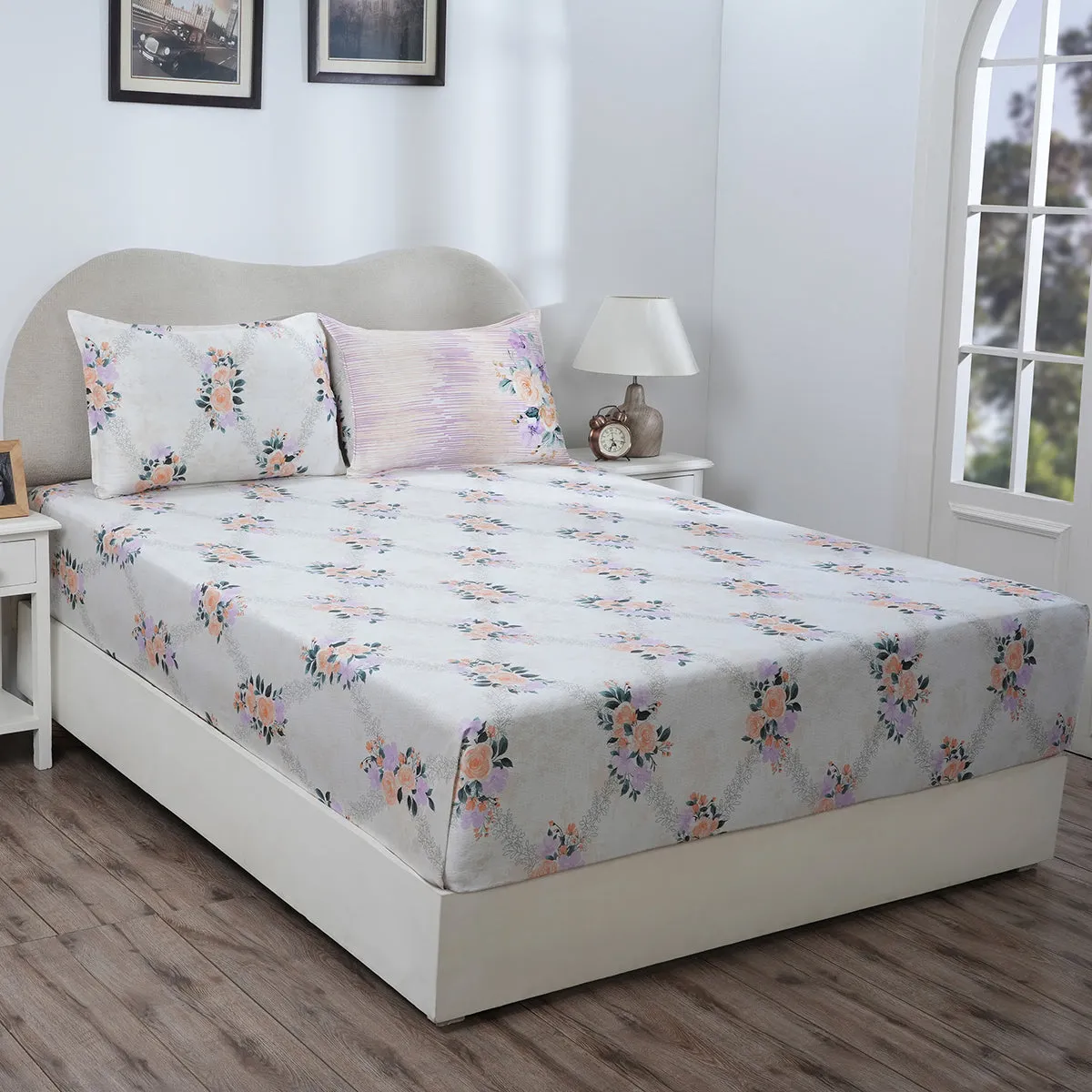 Hermosa Eclectic Garden Arielle 100%Cotton Printed Fitted Sheet With Pillow Case