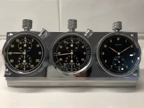 Heuer Rally Timer Autavia Dash Triple Set Timer Hervue Steel Chronograph Vintage Dashboard