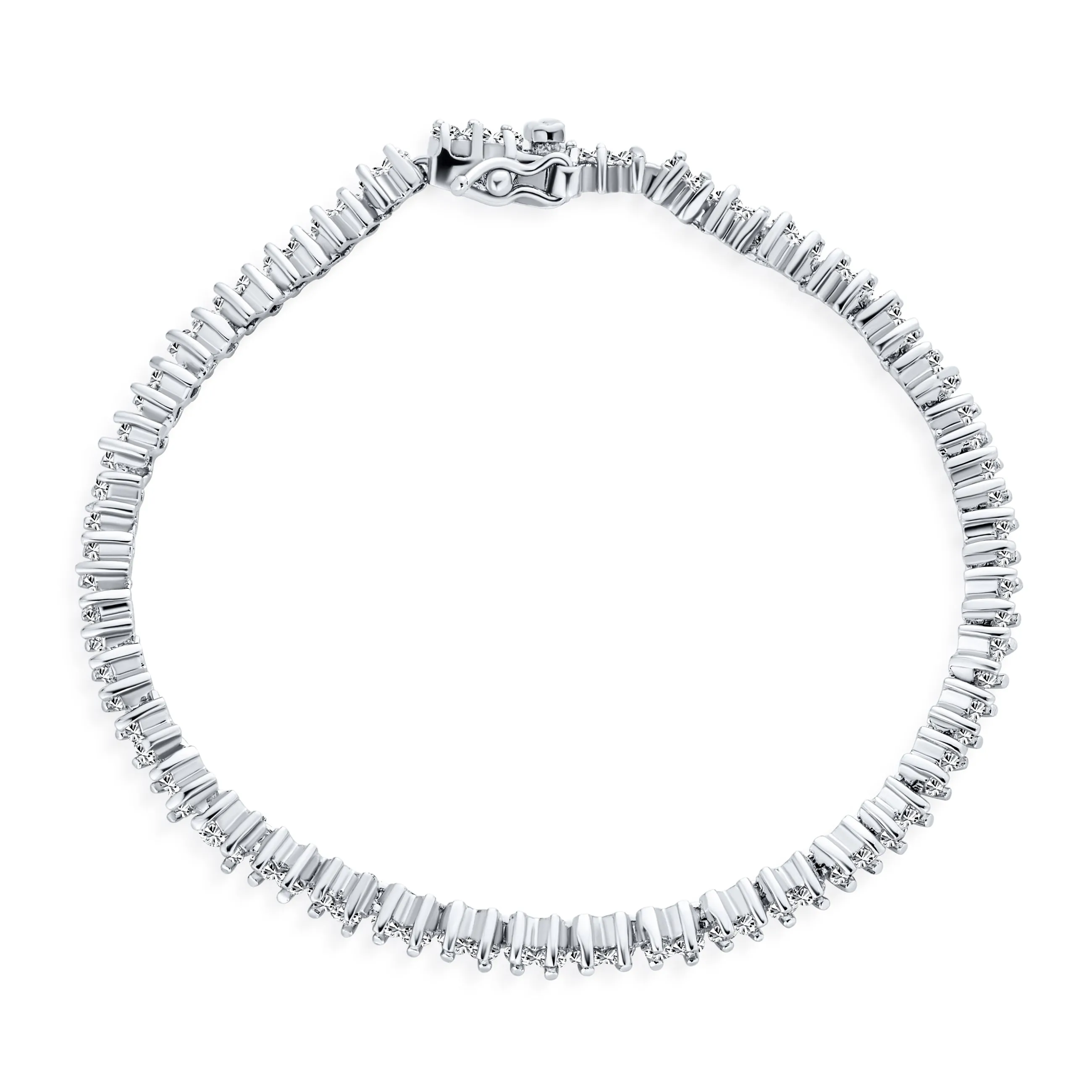 Holiday Party Bridal Ultra Thin CZ Tennis Bracelet Silver Plated 7 Inch