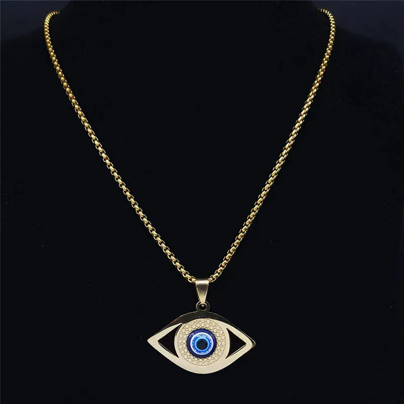 Islam Hamsa Turkey Eye Stainless Steel Necklaces Pendants Gold Color Necklace