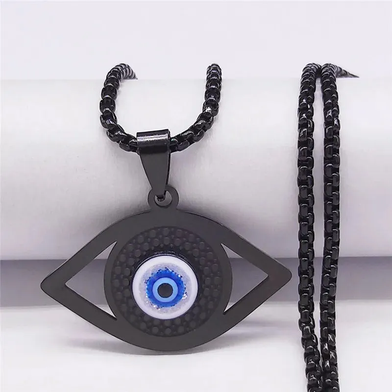 Islam Hamsa Turkey Eye Stainless Steel Necklaces Pendants Gold Color Necklace