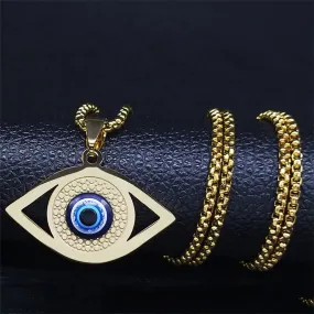 Islam Hamsa Turkey Eye Stainless Steel Necklaces Pendants Gold Color Necklace