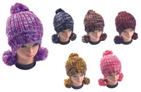 knit beanie hats w/ pompoms Case of 72