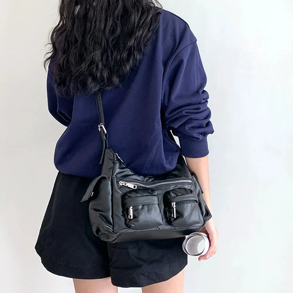 Large Capacity Sling Bags Women's Multi-Pocket Satchel Leather Retro Commuting Shoulder Bag Ladies Solid Versatile Crossbody Bag