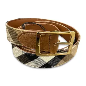Leather/ Canvas Reversible House Check Belt Tan Brown