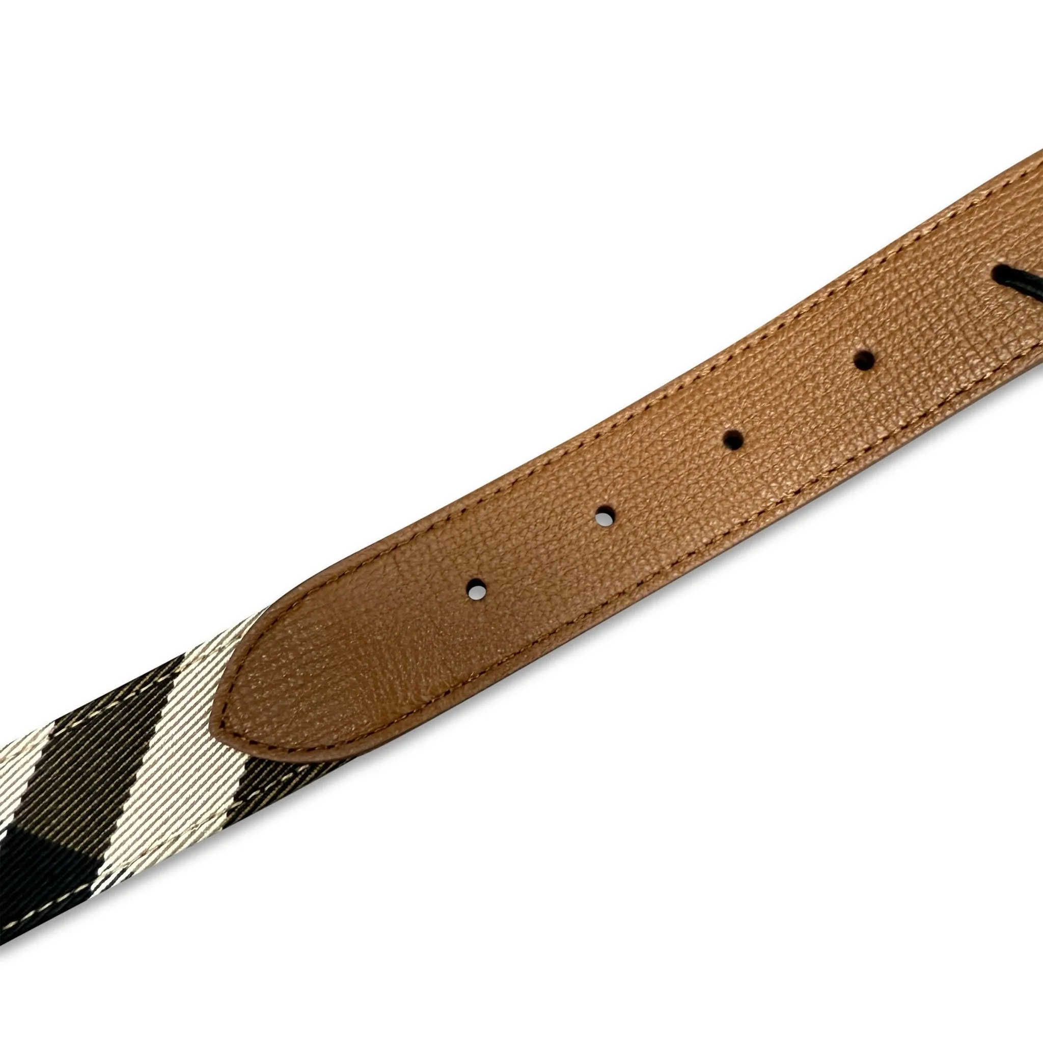 Leather/ Canvas Reversible House Check Belt Tan Brown