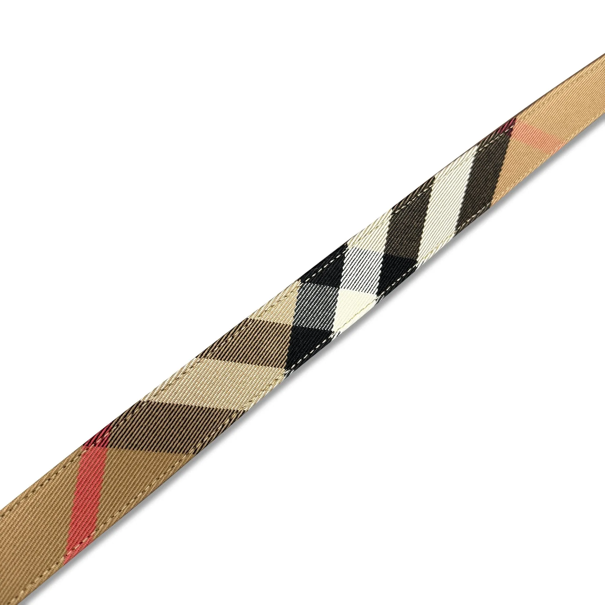 Leather/ Canvas Reversible House Check Belt Tan Brown