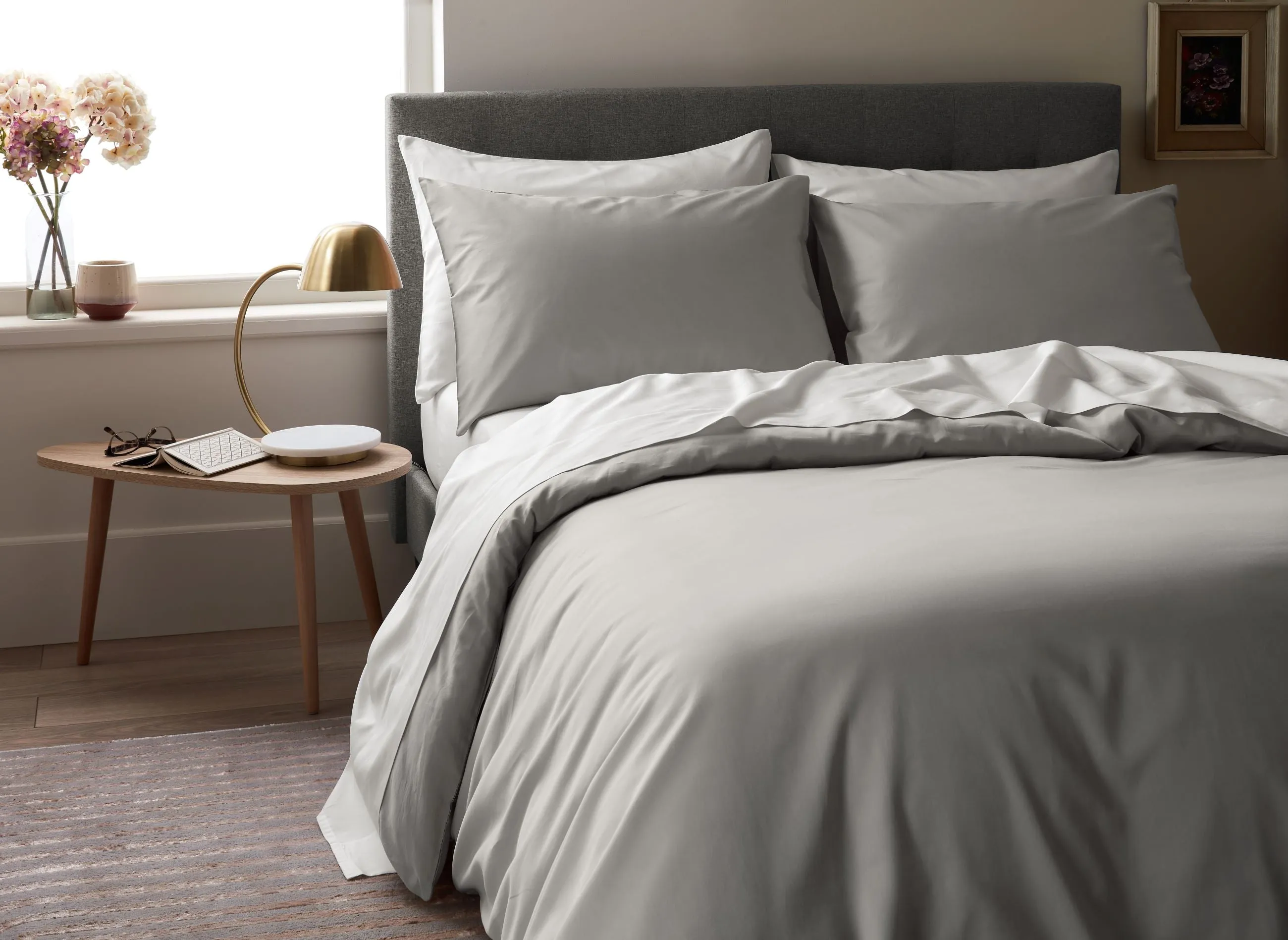 Light Grey Duvet Cover Set: 1 Duvet Cover & 2 Pillow Cases, 100% Organic Cotton