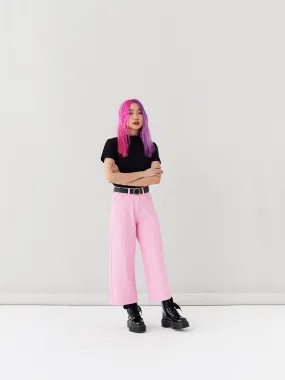 LO Cropped Wide Leg Jeans - Pink