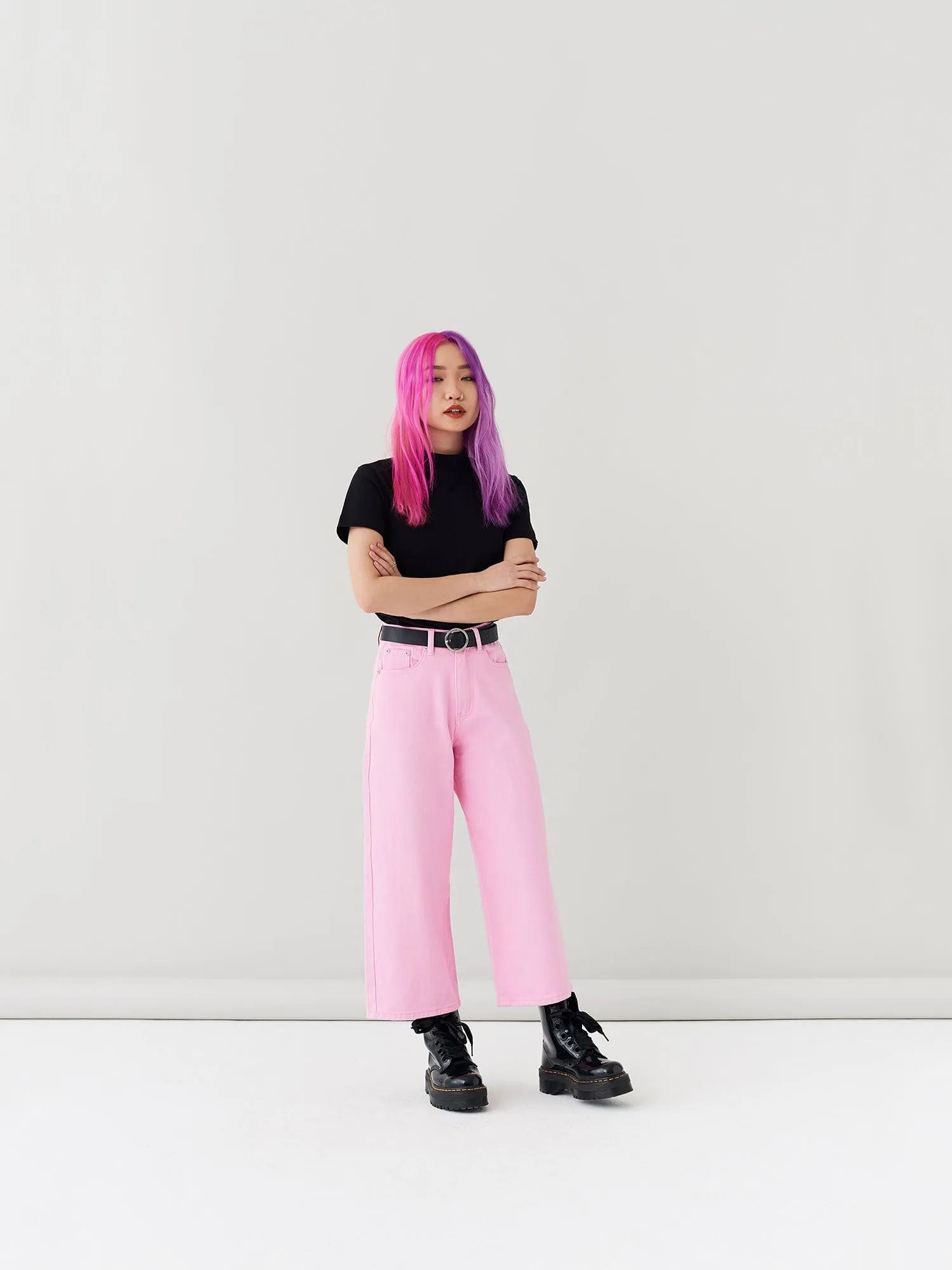 LO Cropped Wide Leg Jeans - Pink