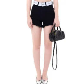 Logo Stretch Webbing Patchwork Waistband Raw Edge Shorts