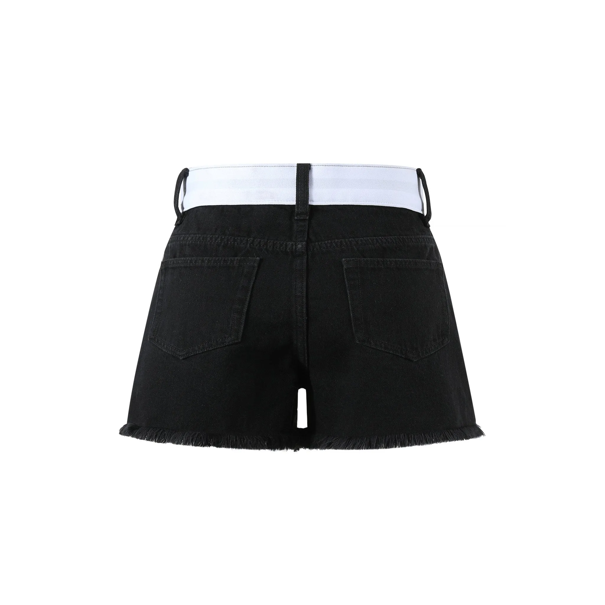 Logo Stretch Webbing Patchwork Waistband Raw Edge Shorts