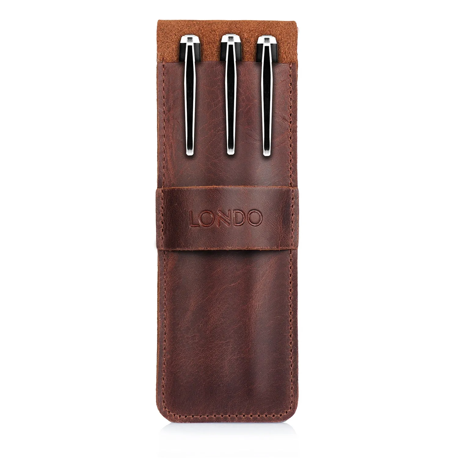 Londo Top Grain Leather Pen and Pencil Case with Tuck in Flap