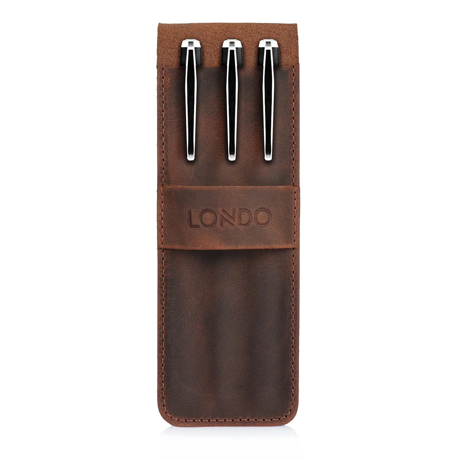 Londo Top Grain Leather Pen and Pencil Case with Tuck in Flap