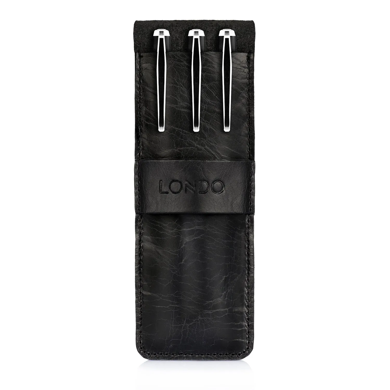 Londo Top Grain Leather Pen and Pencil Case with Tuck in Flap