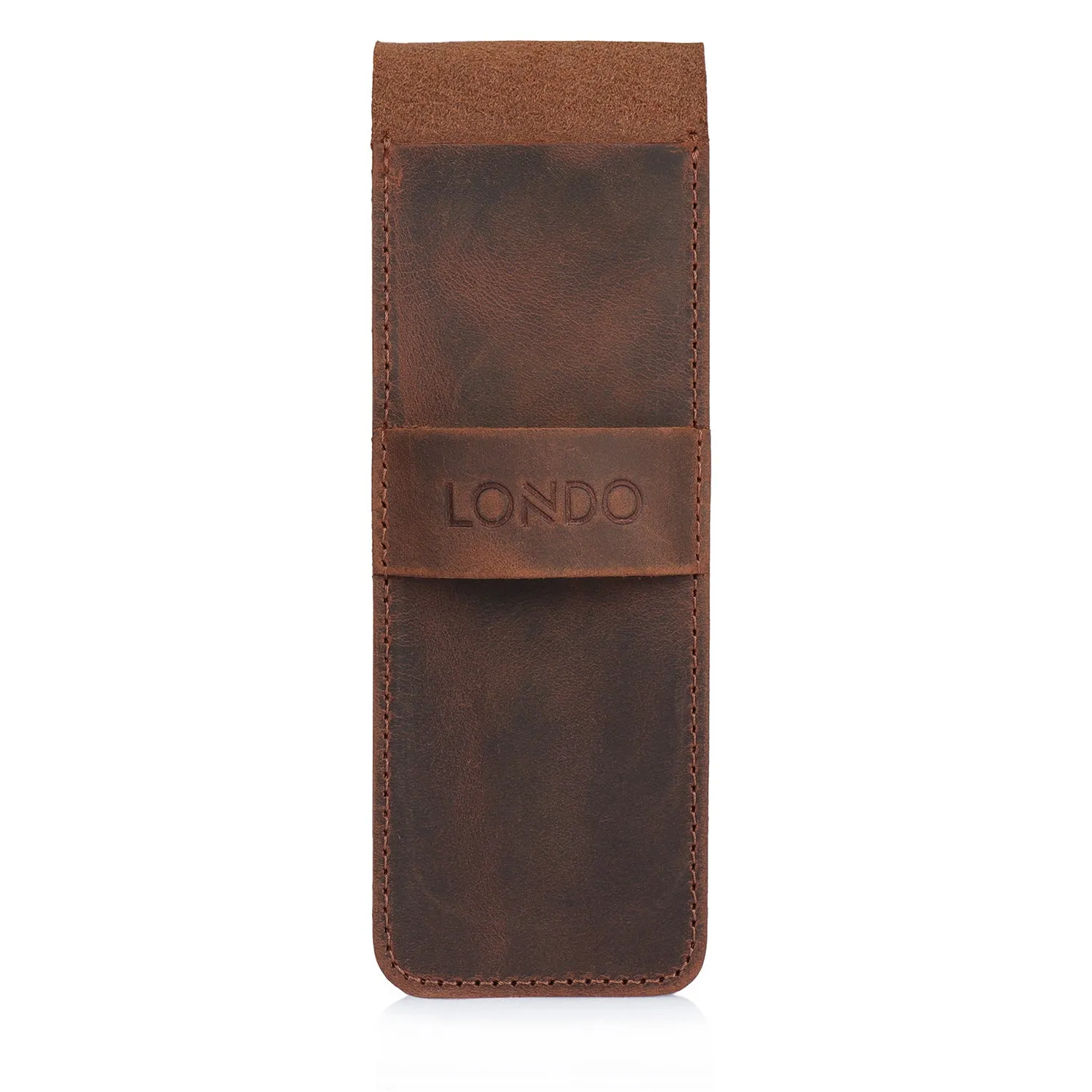 Londo Top Grain Leather Pen and Pencil Case with Tuck in Flap