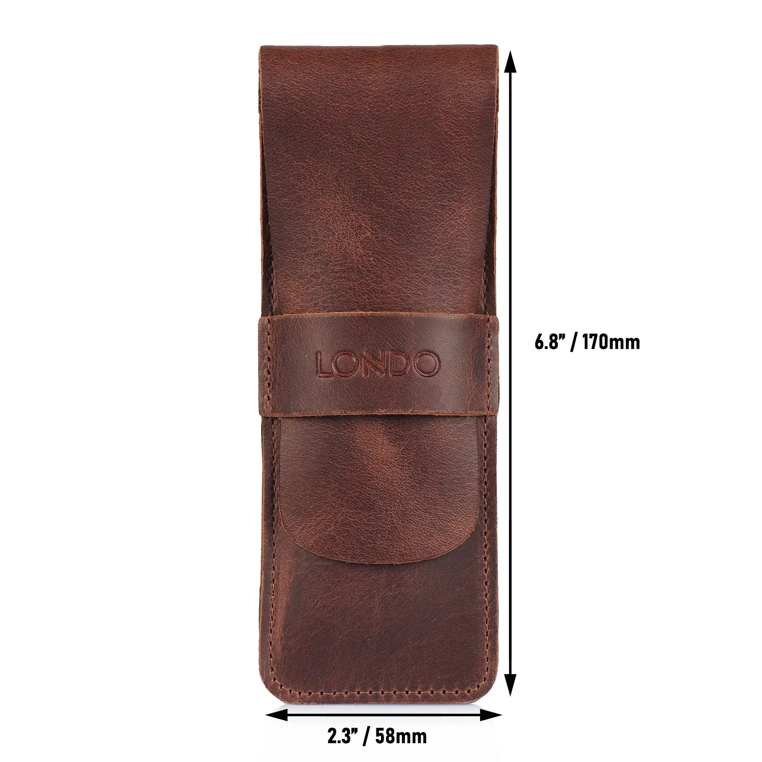 Londo Top Grain Leather Pen and Pencil Case with Tuck in Flap