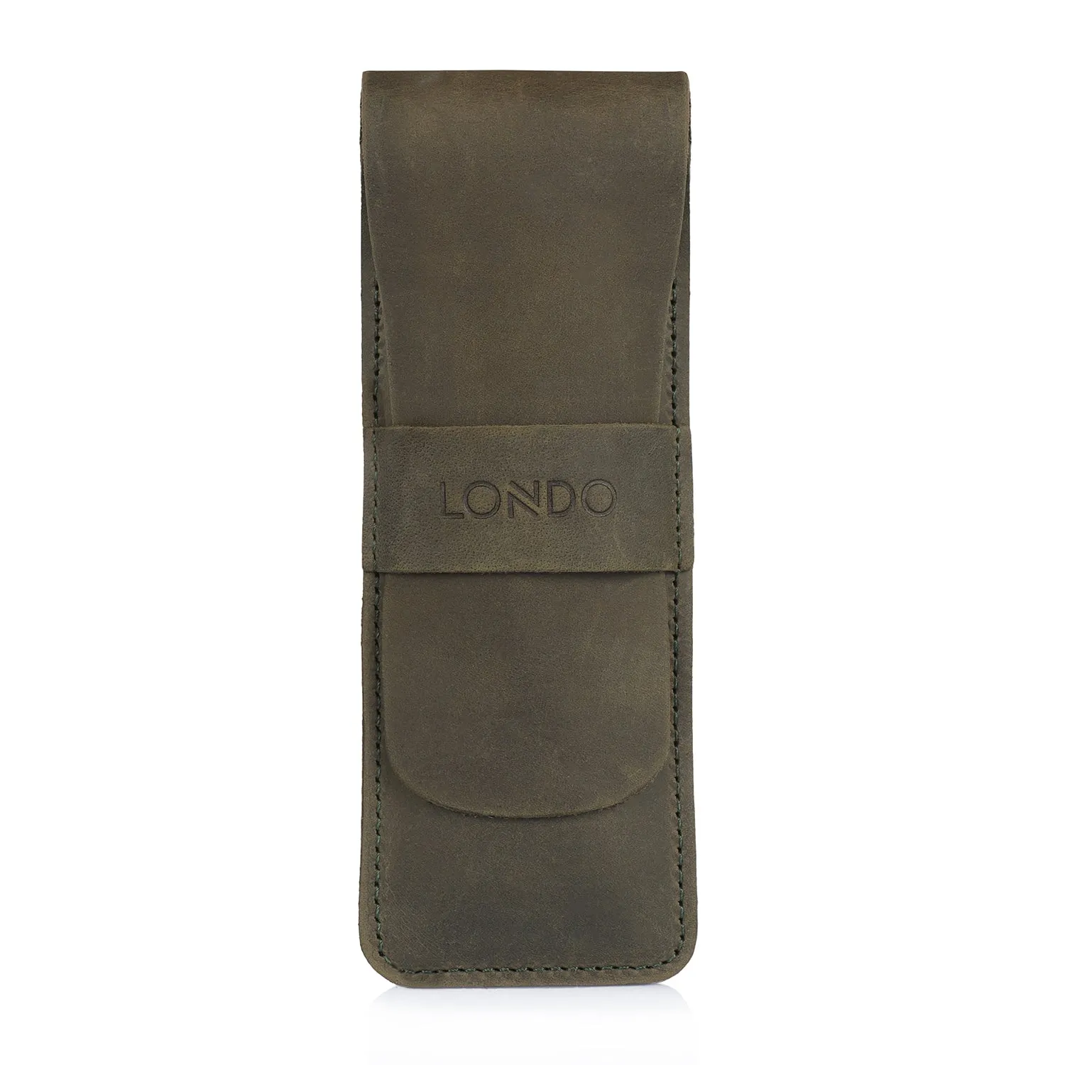 Londo Top Grain Leather Pen and Pencil Case with Tuck in Flap