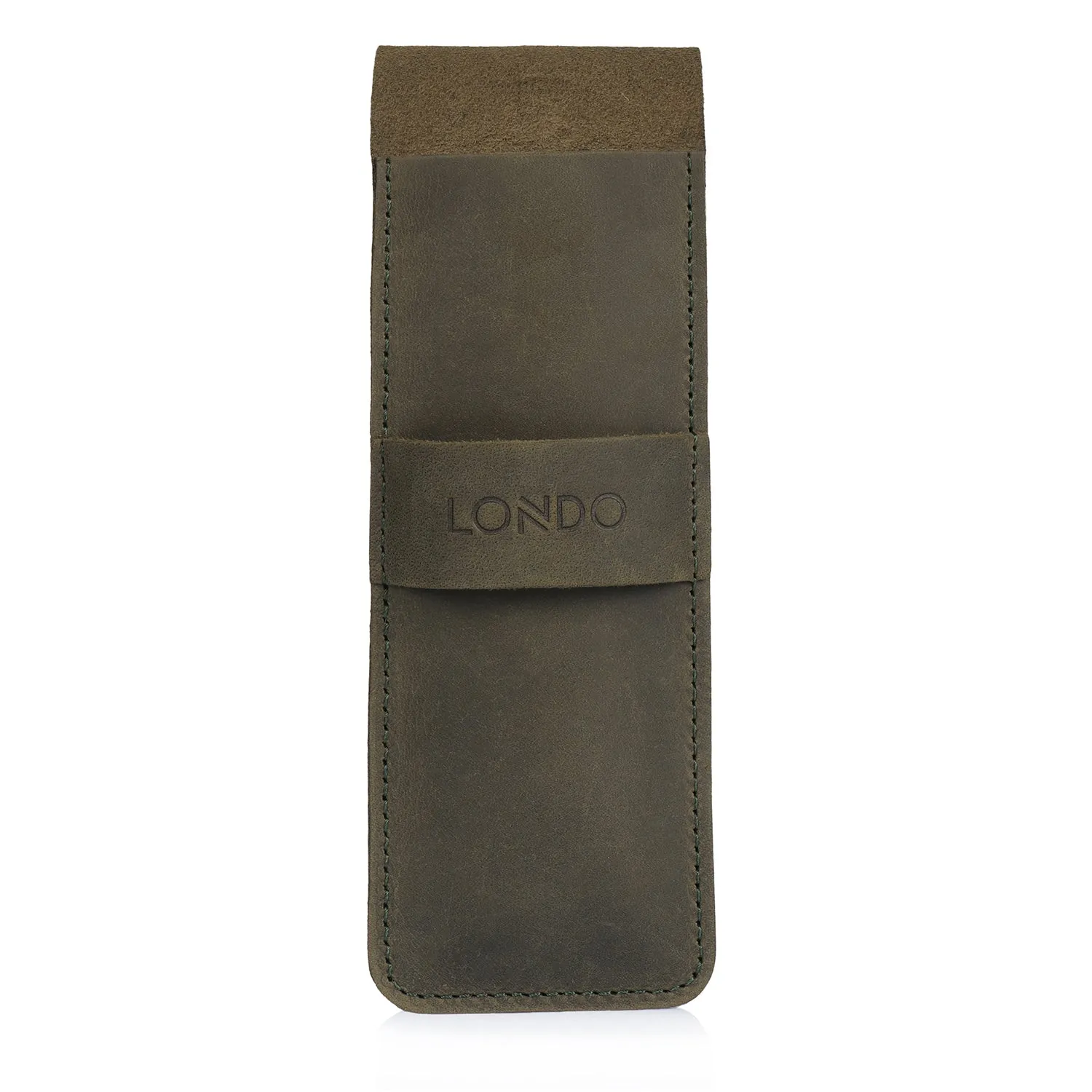 Londo Top Grain Leather Pen and Pencil Case with Tuck in Flap