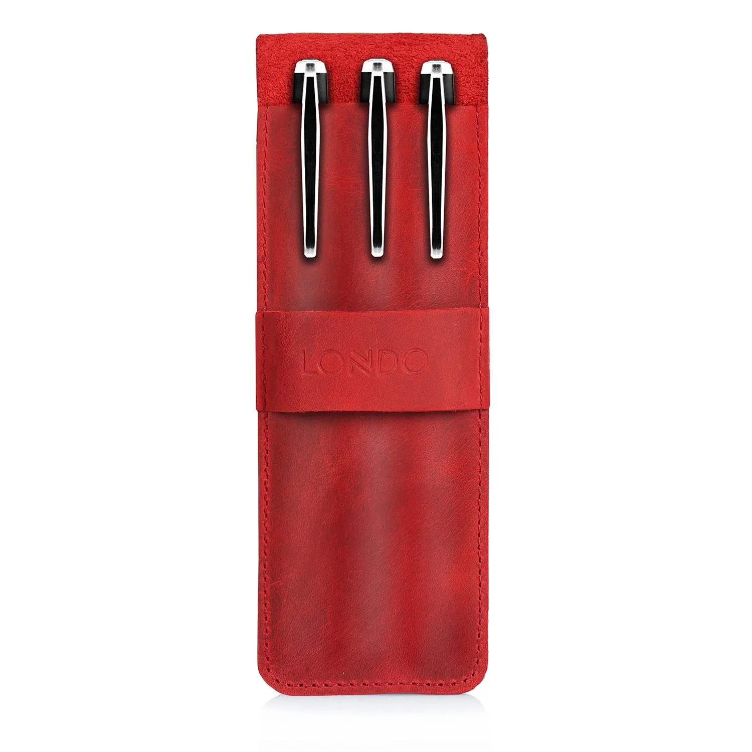 Londo Top Grain Leather Pen and Pencil Case with Tuck in Flap