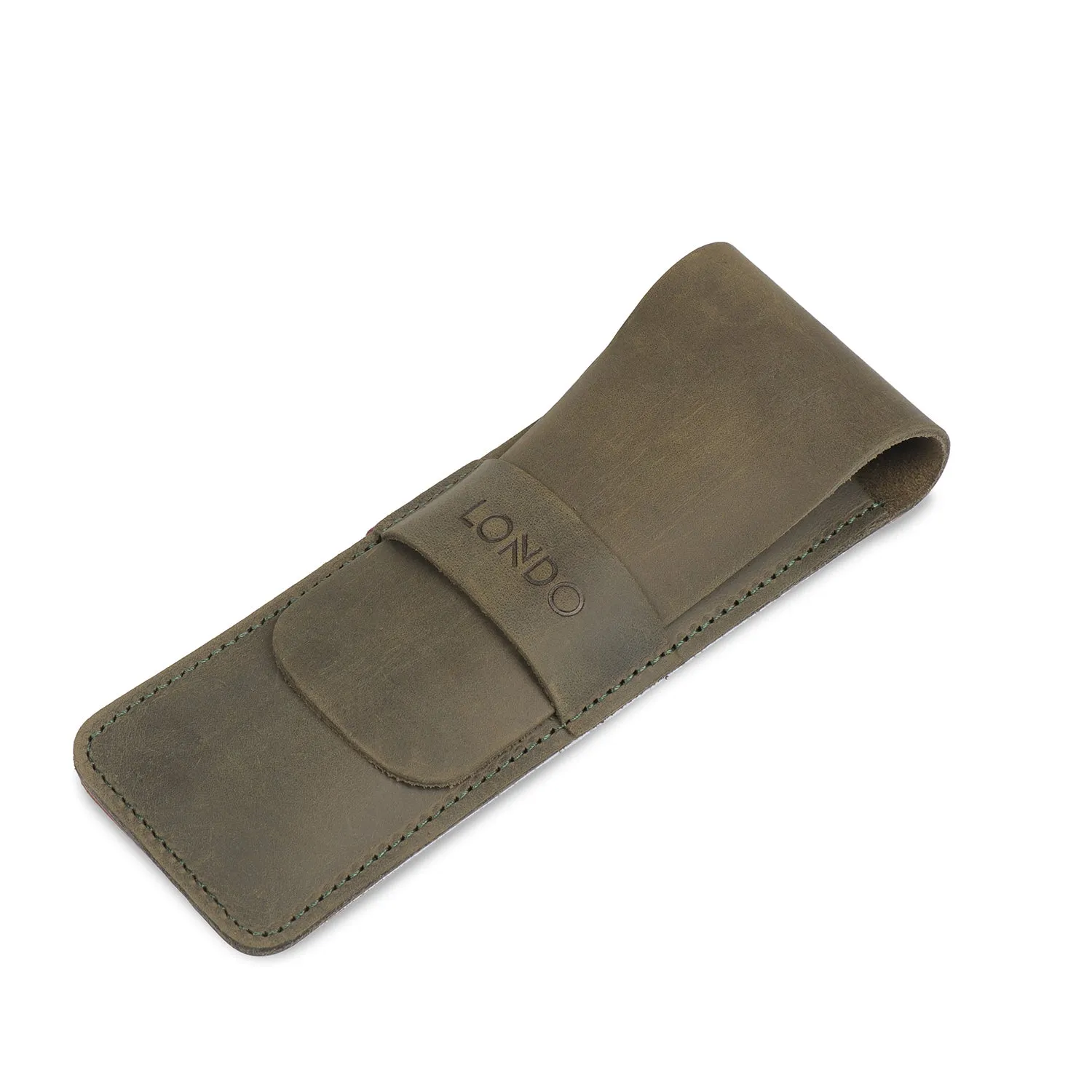 Londo Top Grain Leather Pen and Pencil Case with Tuck in Flap